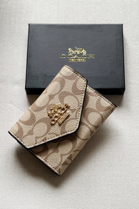 جزدان - Coach zipper صغير / شامل علبة الشركة - شعار بيج